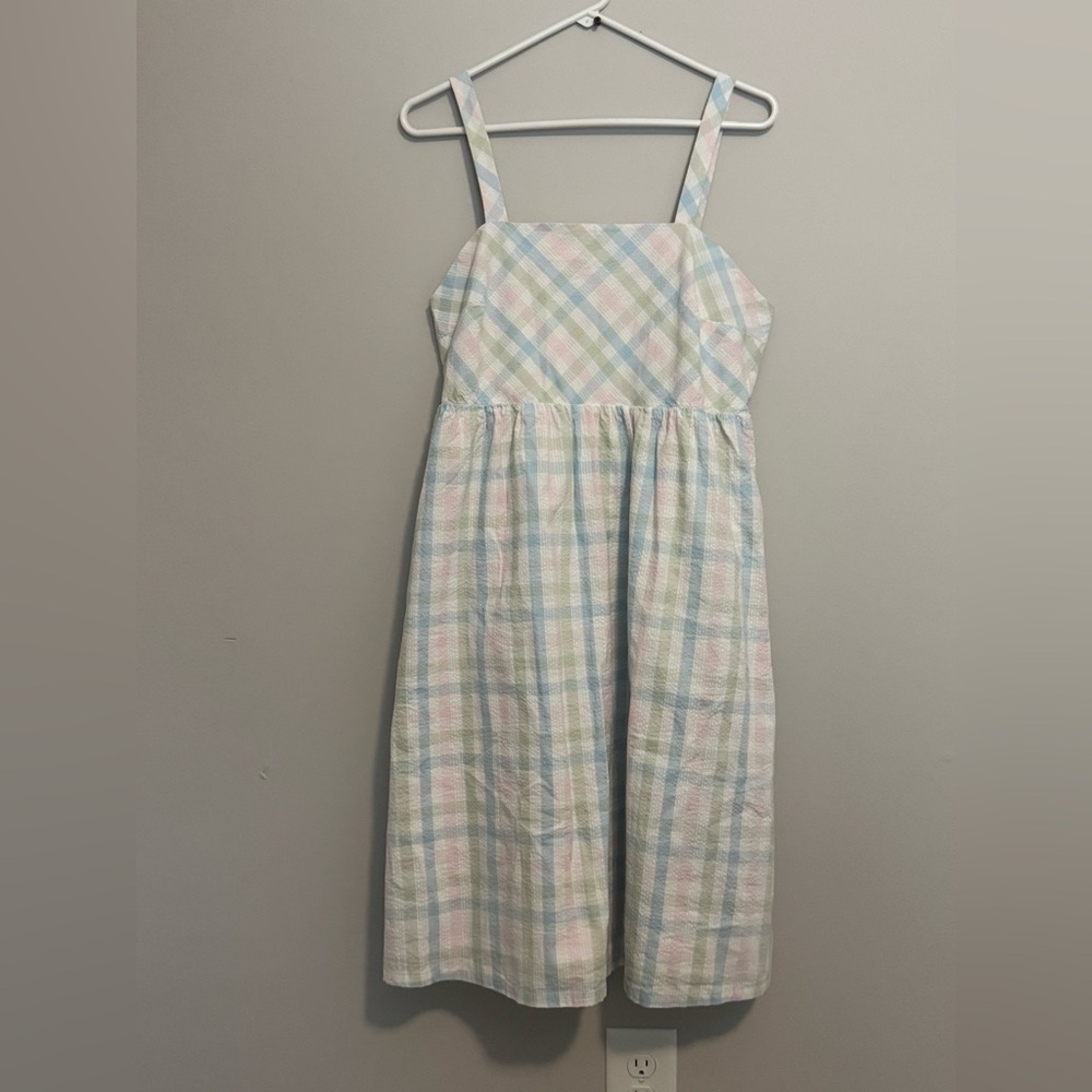 Hope & Henry NWT Womens Pastel Gingham S Dress Smocked Seersucker 100% Organic